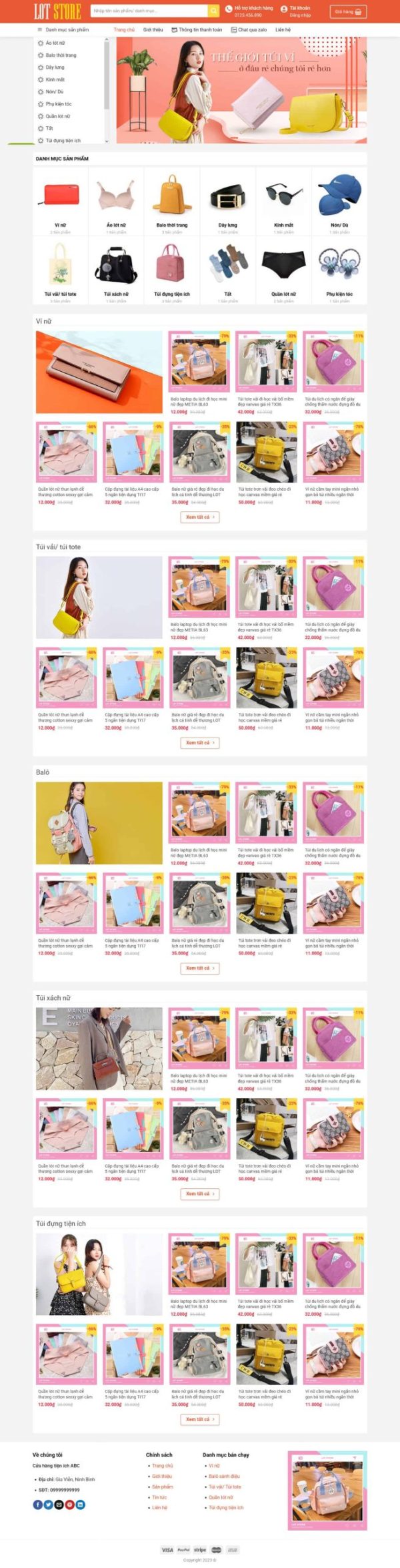 Theme wordpress bán ba lô túi xách đẹp